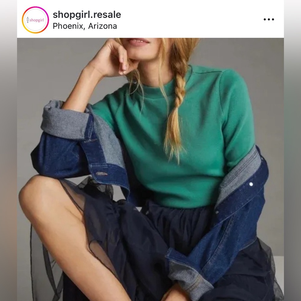 Anthropologie Maeve Green Rib Mock‎ Neck Top 1X XL Pilcro Madewell Shirt Dress